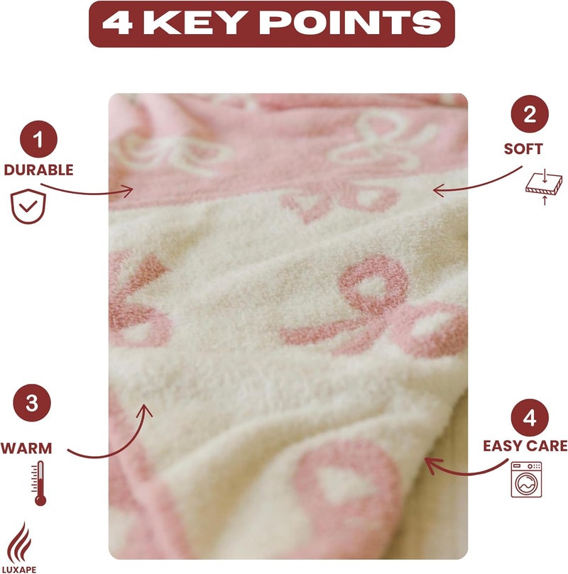Luxape Bow Blanket Pink Bows Soft Throw Blanket Reversible Premium Cozy Fabric for Best Comfort - for Infant,Toddler,Newborn,Nursery,Girl,Throw,Crib,Stroller,Gift, (Pink Bows, 30x40 in) - Image 2